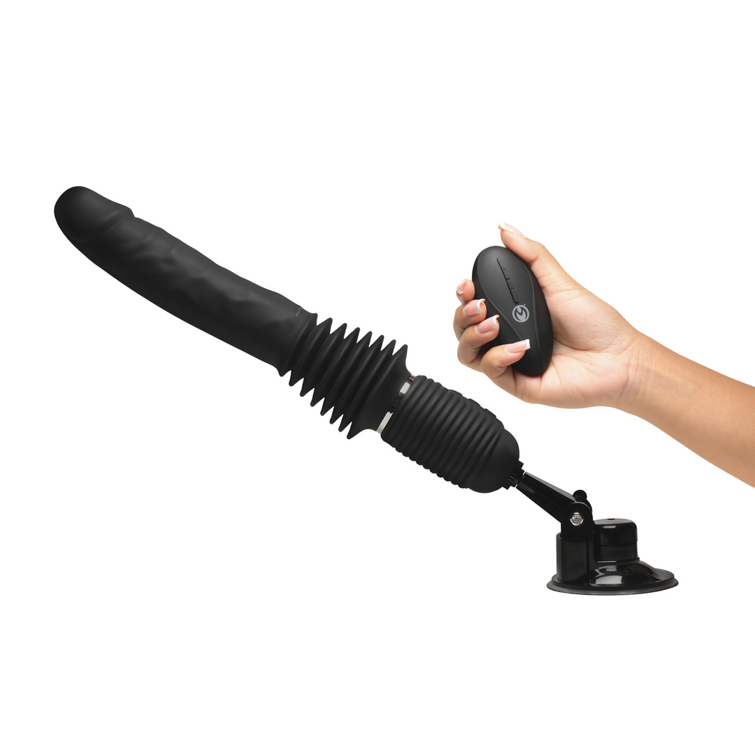 Ultimate Power Pounder - Vibrating and Thrusting Silicone Dildo with Remote Control - Black