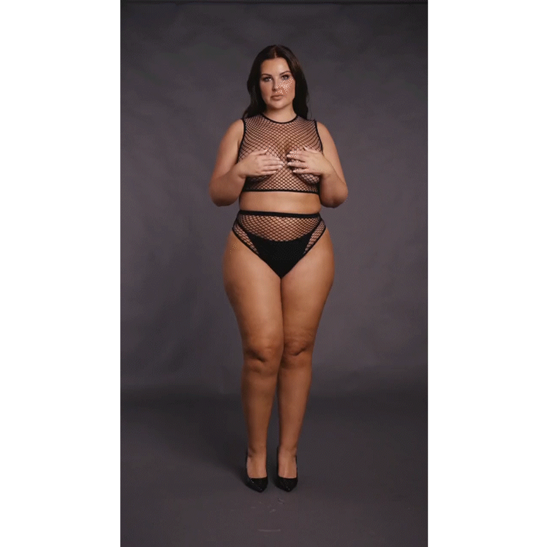 2 Pc Crop Top - Pantie and Fishnet Structure