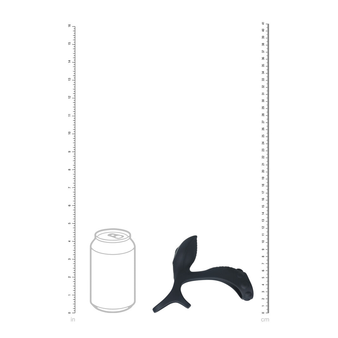 Vibrating Silicone Cock and Ball Ring with Shaft Loop - Black