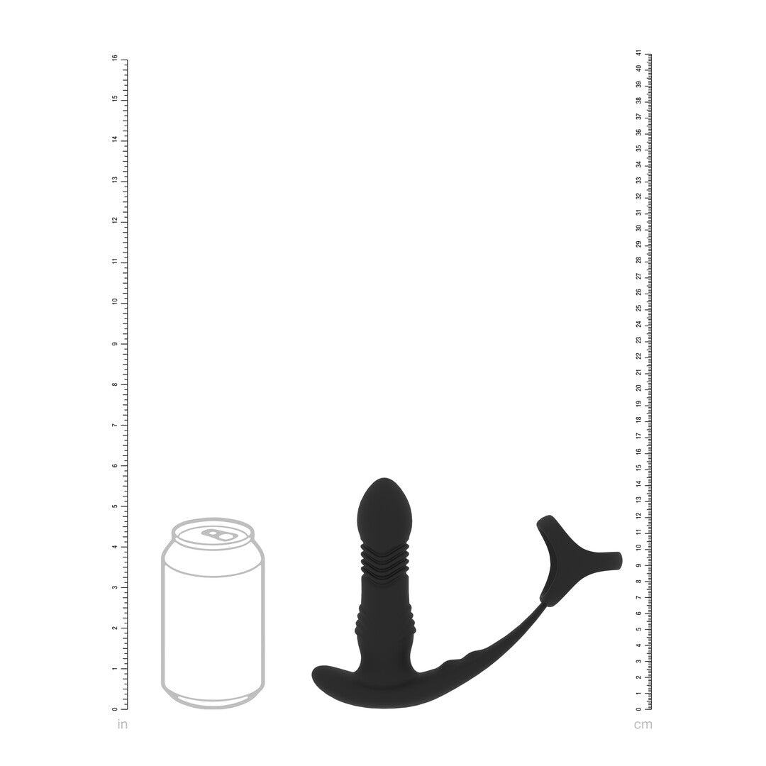 Vibrating and Thrusting Silicone Prostate Massager with Tri O Cockring - Black