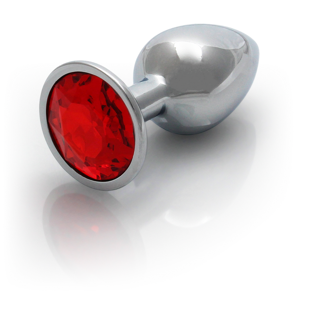 Round Gem Butt Plug - Small - Silver/Ruby Red