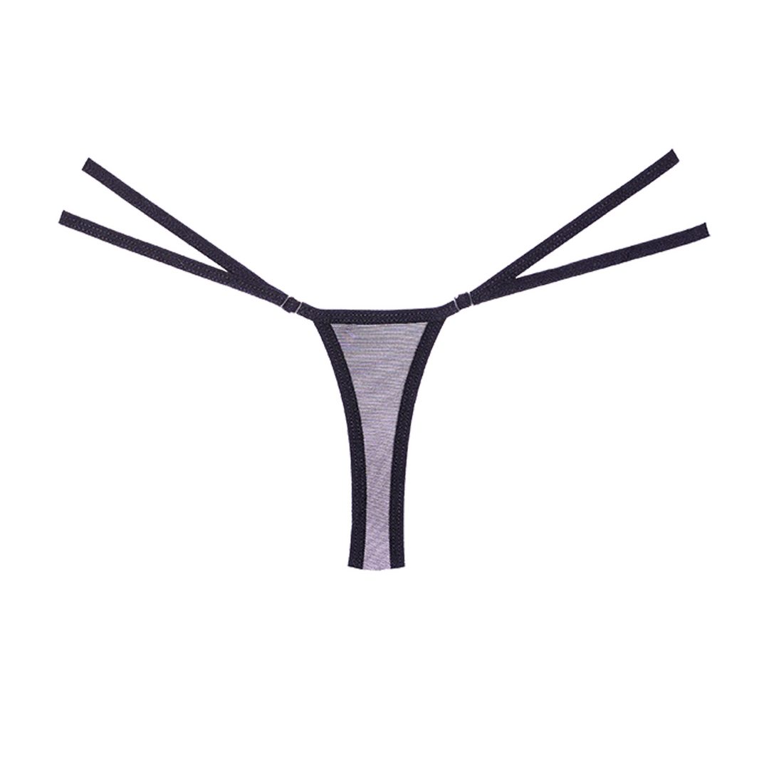 Lace and Mesh Thong - One Size - Black
