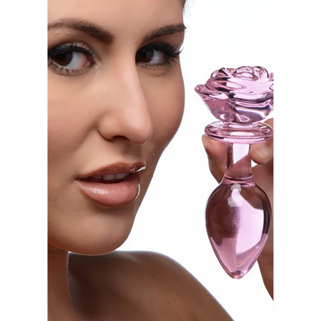 Pink Rose - Glass Butt Plug
