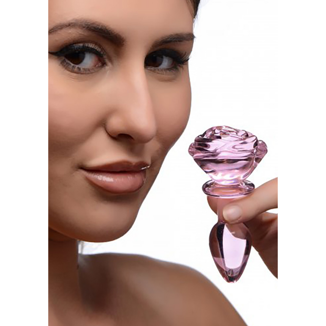 Pink Rose - Glass Butt Plug