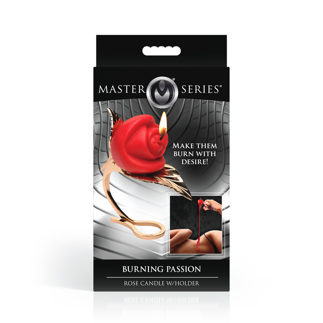 Burning Passion - Rose Candle with Holder - Red/Golden