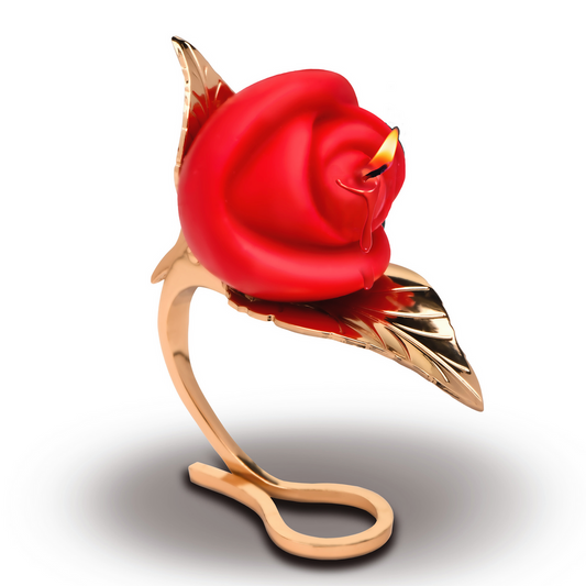 Burning Passion - Rose Candle with Holder - Red/Golden