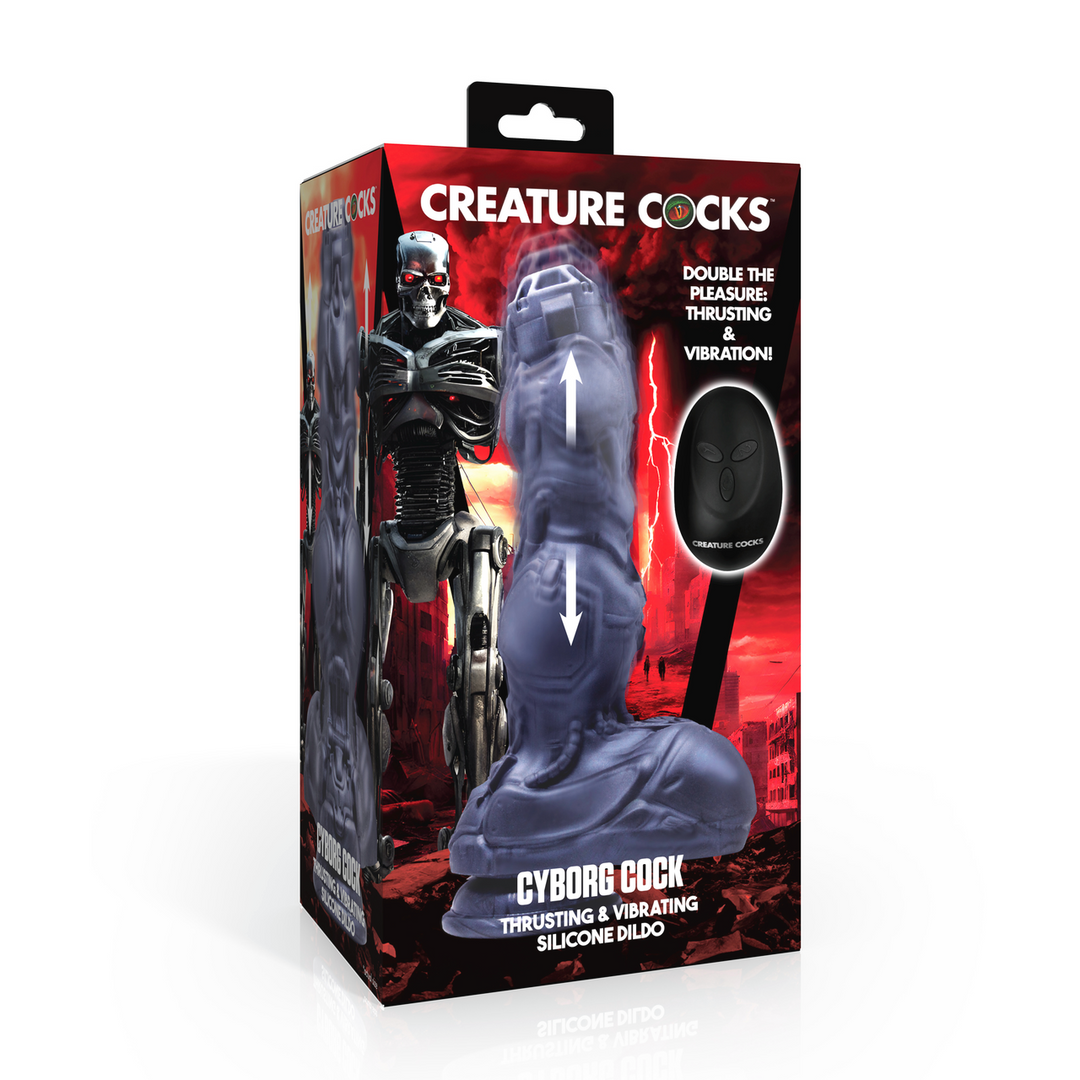 Cyborg Cock - Thrusting and Vibrating Silicone Dildo - Silver