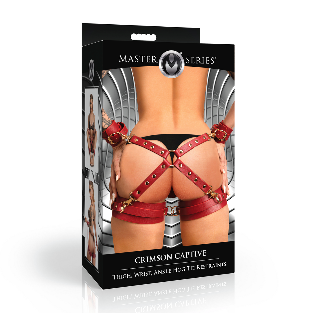 Crimson Captive - Thigh Wrist and Ankle Hog Tie Restraints - Red
