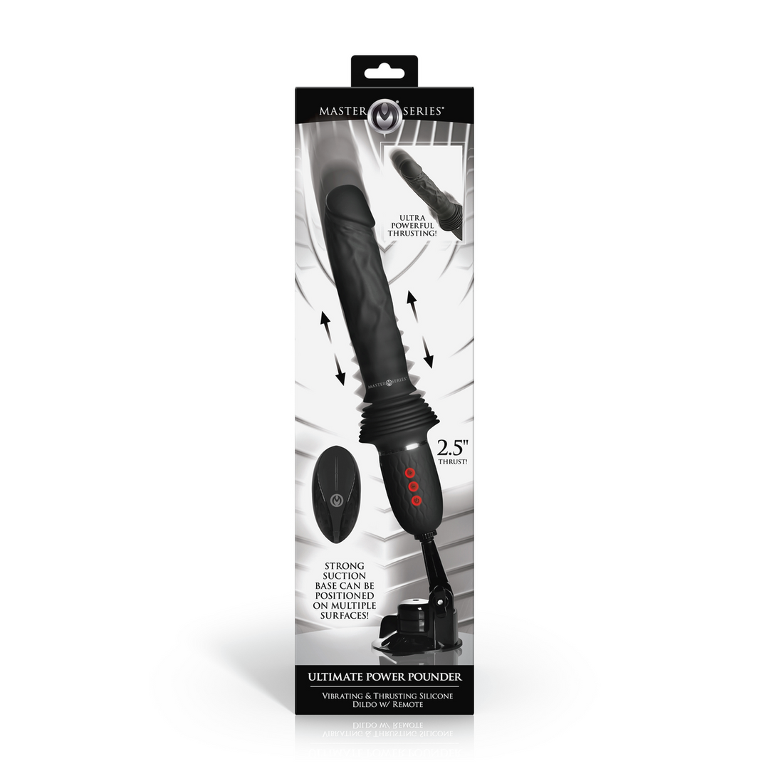 Ultimate Power Pounder - Vibrating and Thrusting Silicone Dildo with Remote Control - Black