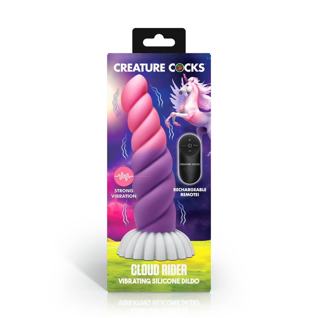 Cloud Rider - Vibrating Unicorn Silicone Dildo - Purple/Pink