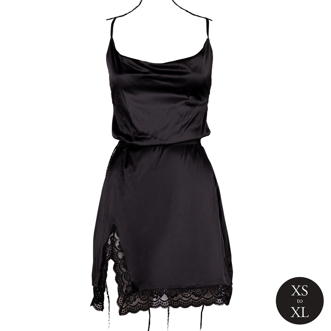 Open Back Silk Dress with Criss Cross Details and Slit