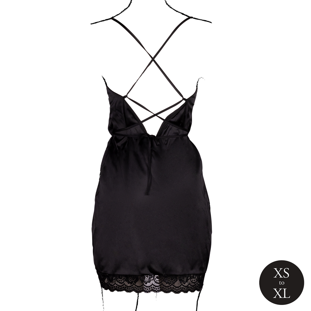 Open Back Silk Dress with Criss Cross Details and Slit