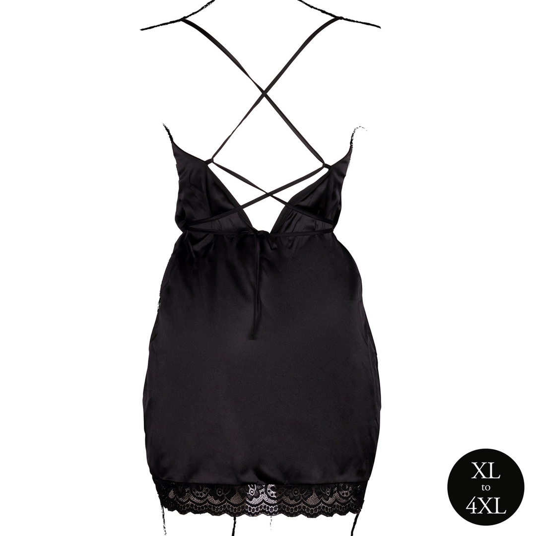 Open Back Silk Dress with Criss Cross Details and Slit