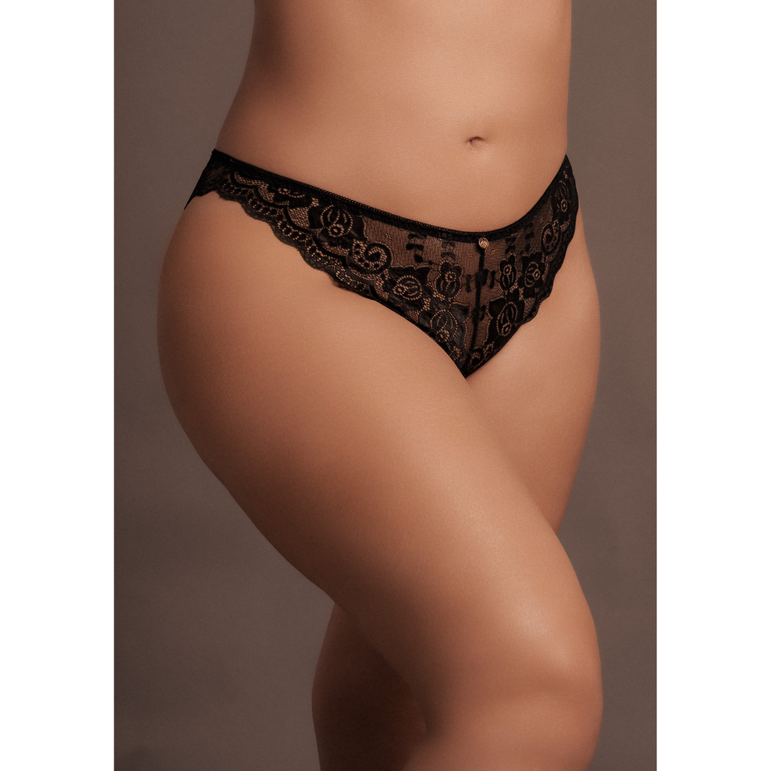 Zoé - Elastic Lace Brief with Back Lacing and Golden Details