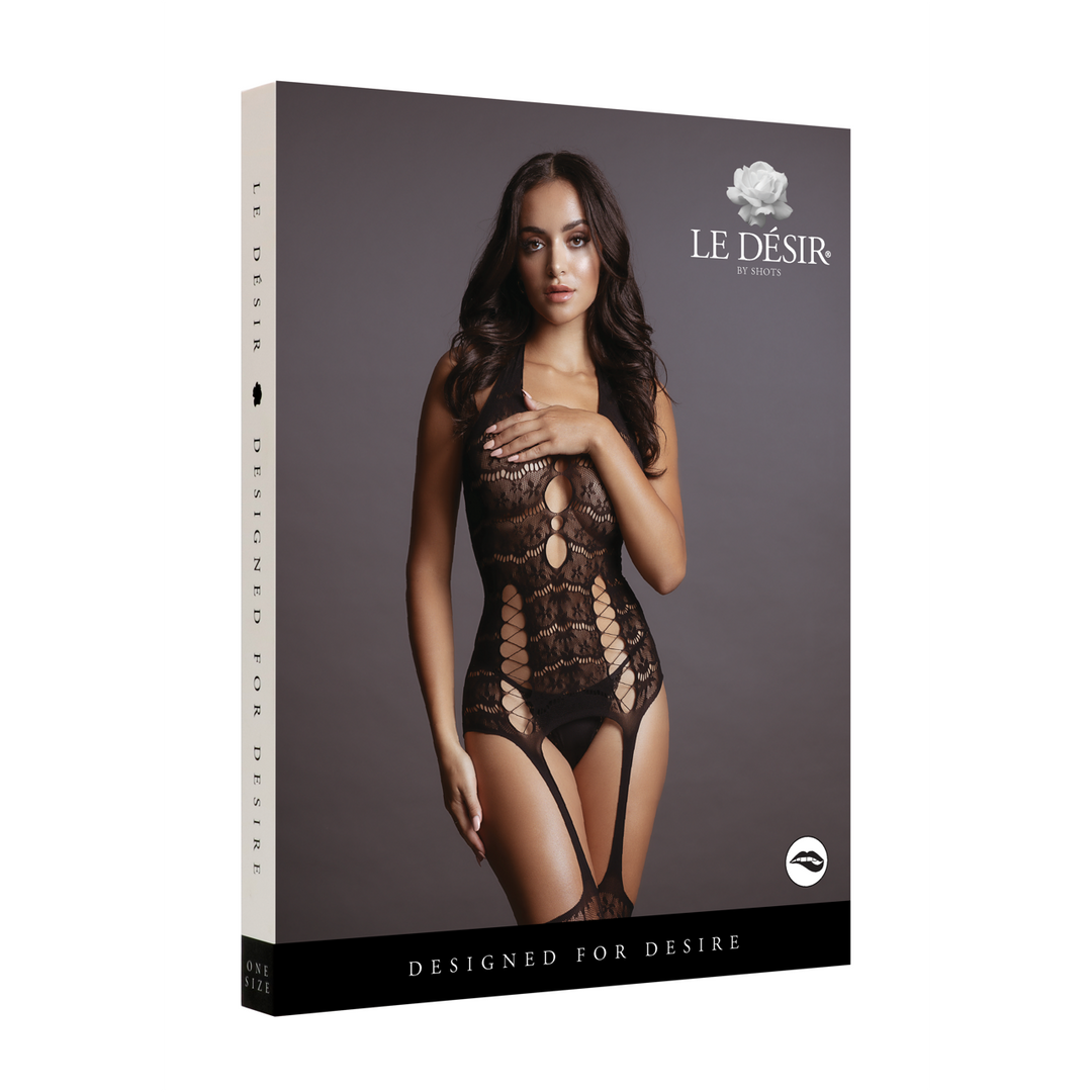 Lace Suspender Bodystocking - One Size - Black