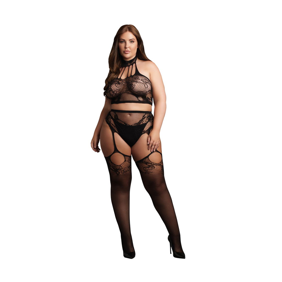 Two Piece with Halter Turtleneck and Pantie with Attached Stockings