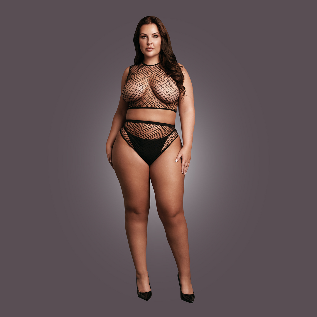 2 Pc Crop Top - Pantie and Fishnet Structure