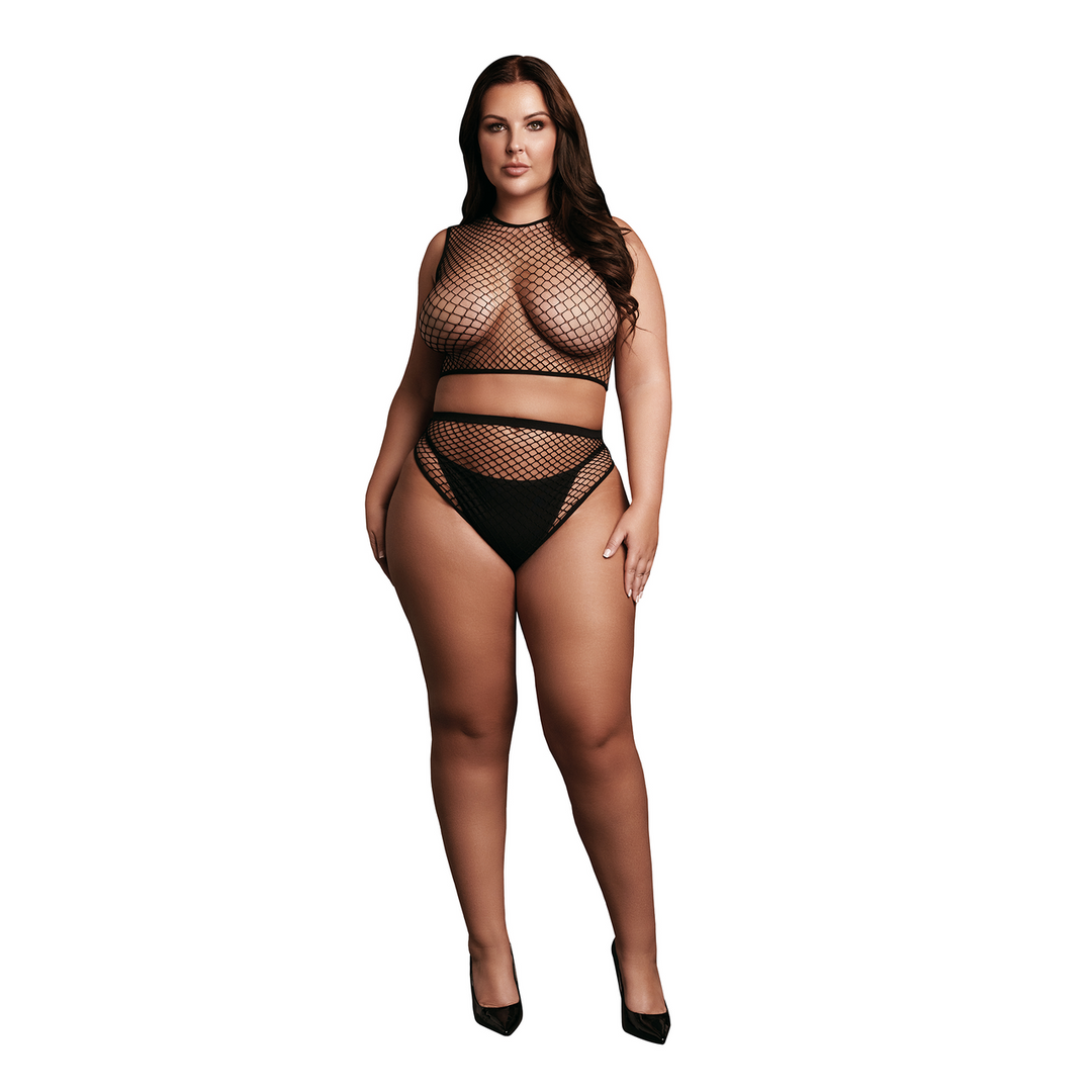 2 Pc Crop Top - Pantie and Fishnet Structure
