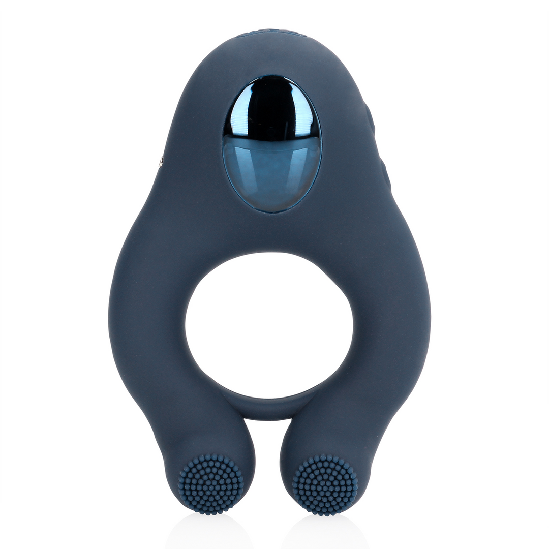 Vibrating Cockring with Clitoris Stimulation - Indigo Blue