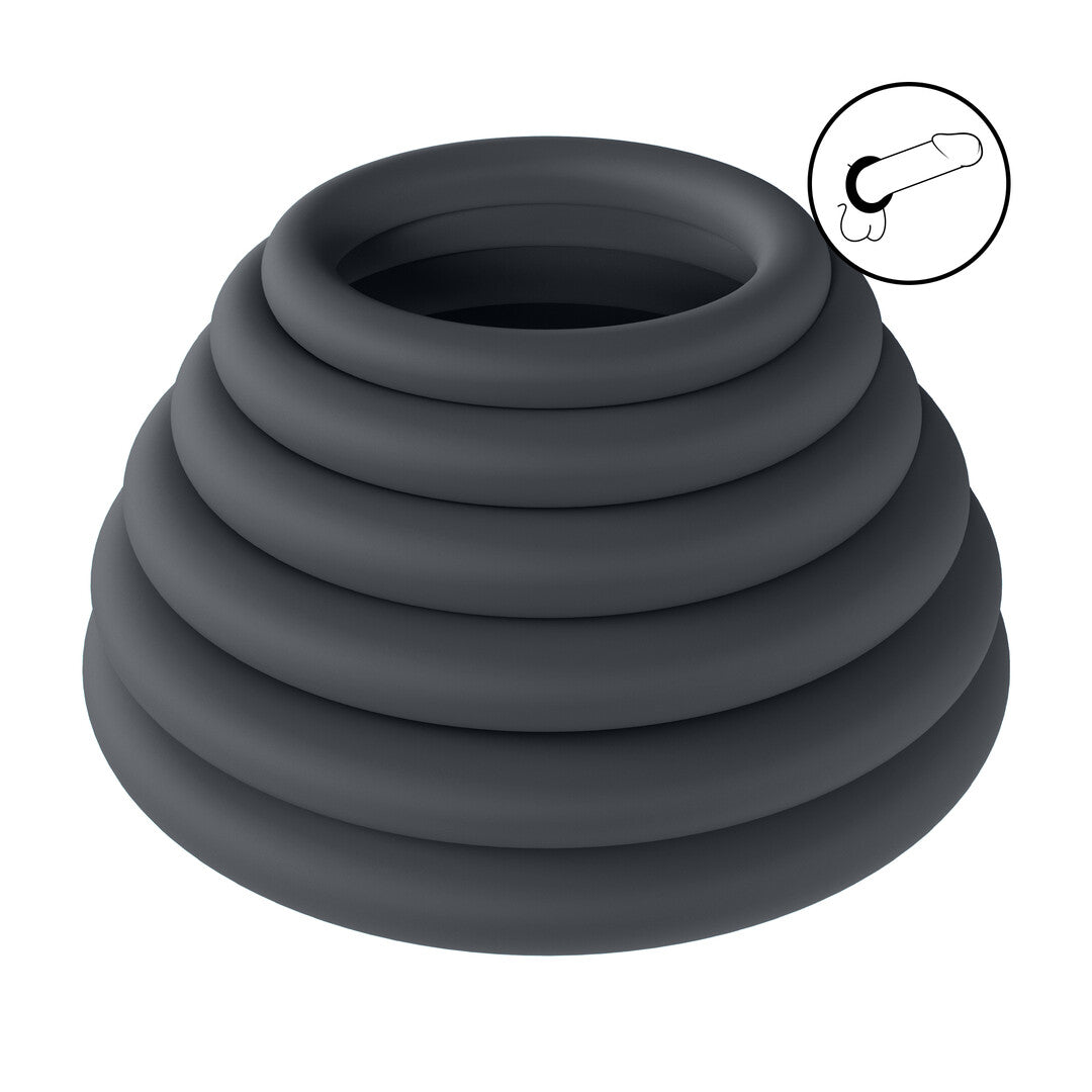 Classic Silicone Cockring Set of 6 - Black