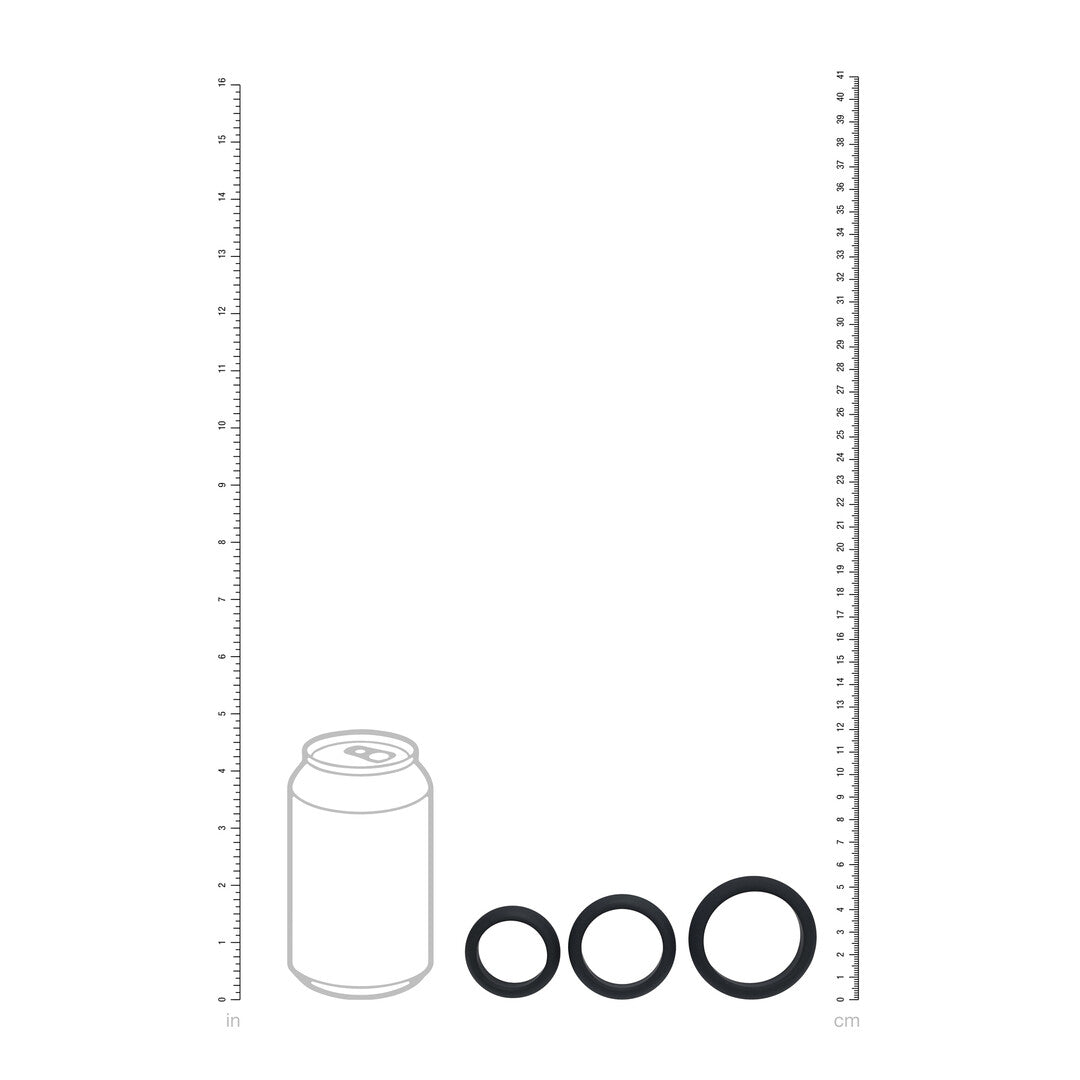 Wide O Silicone Cockring Set of 3 - S/M/L - Black