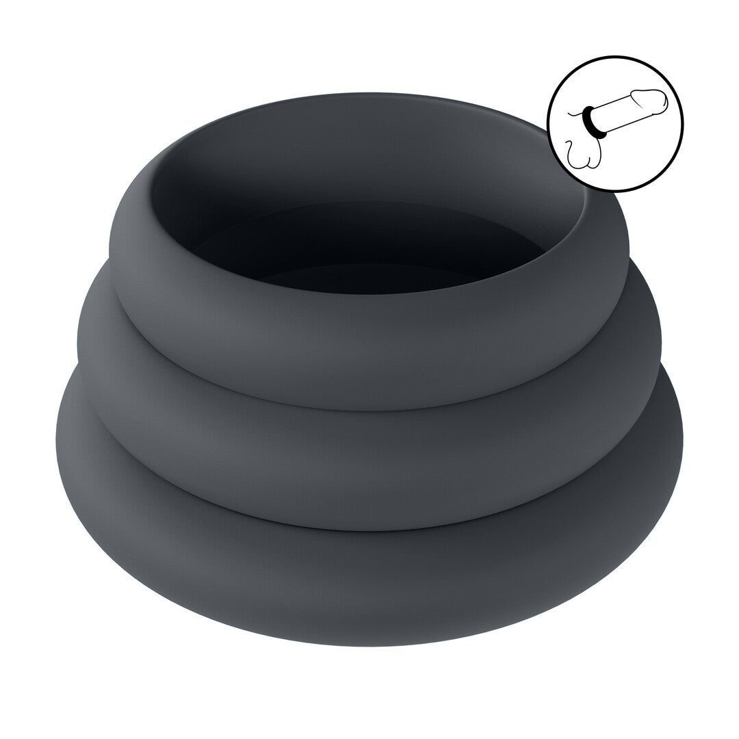 Wide O Silicone Cockring Set of 3 - S/M/L - Black