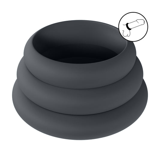 Wide O Silicone Cockring Set of 3 - S/M/L - Black