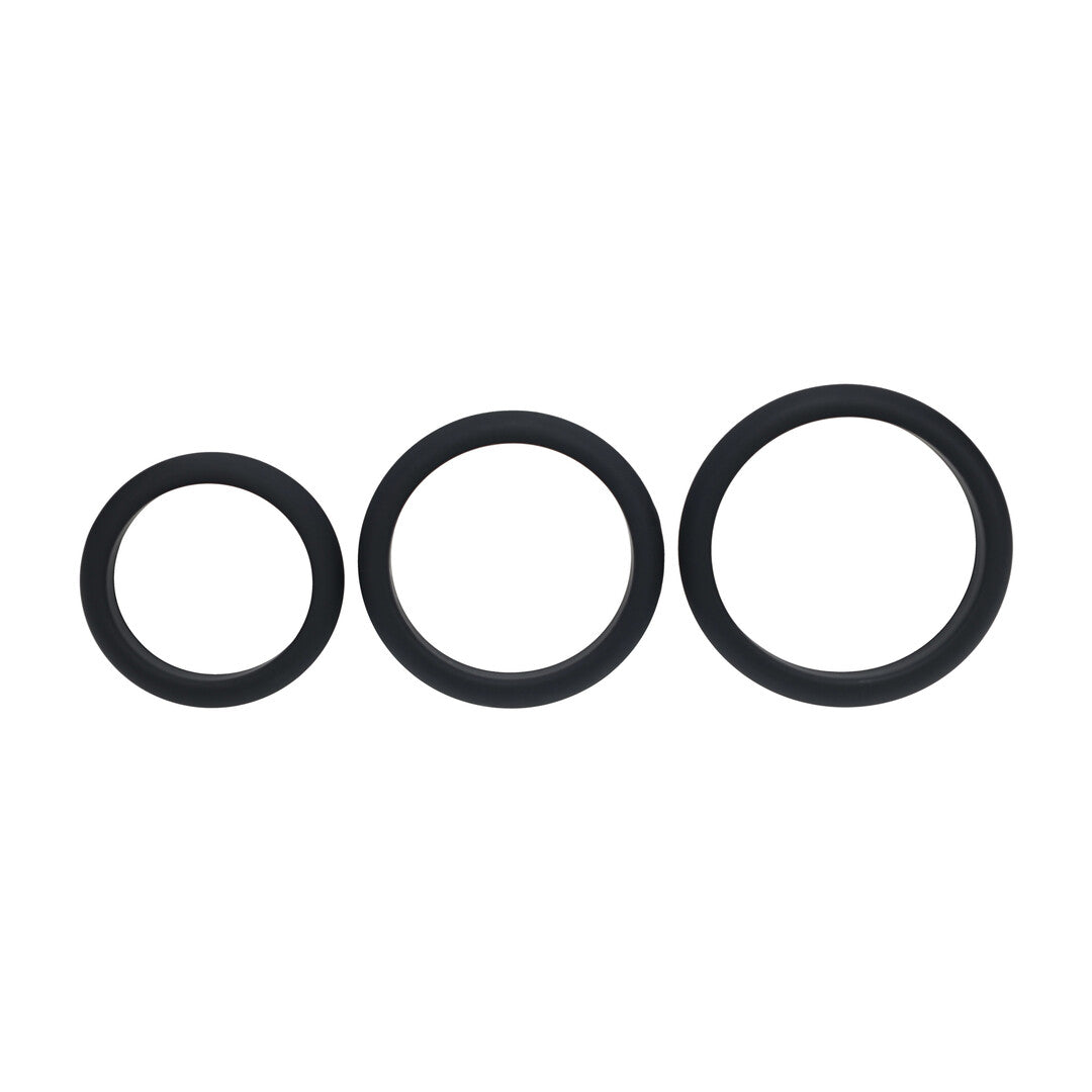 Wide O Silicone Cockring Set of 3 - L/XL/XXL - Black