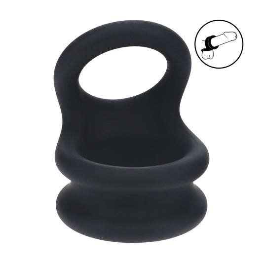 Wide Double O Silicone Cockring - L - Black