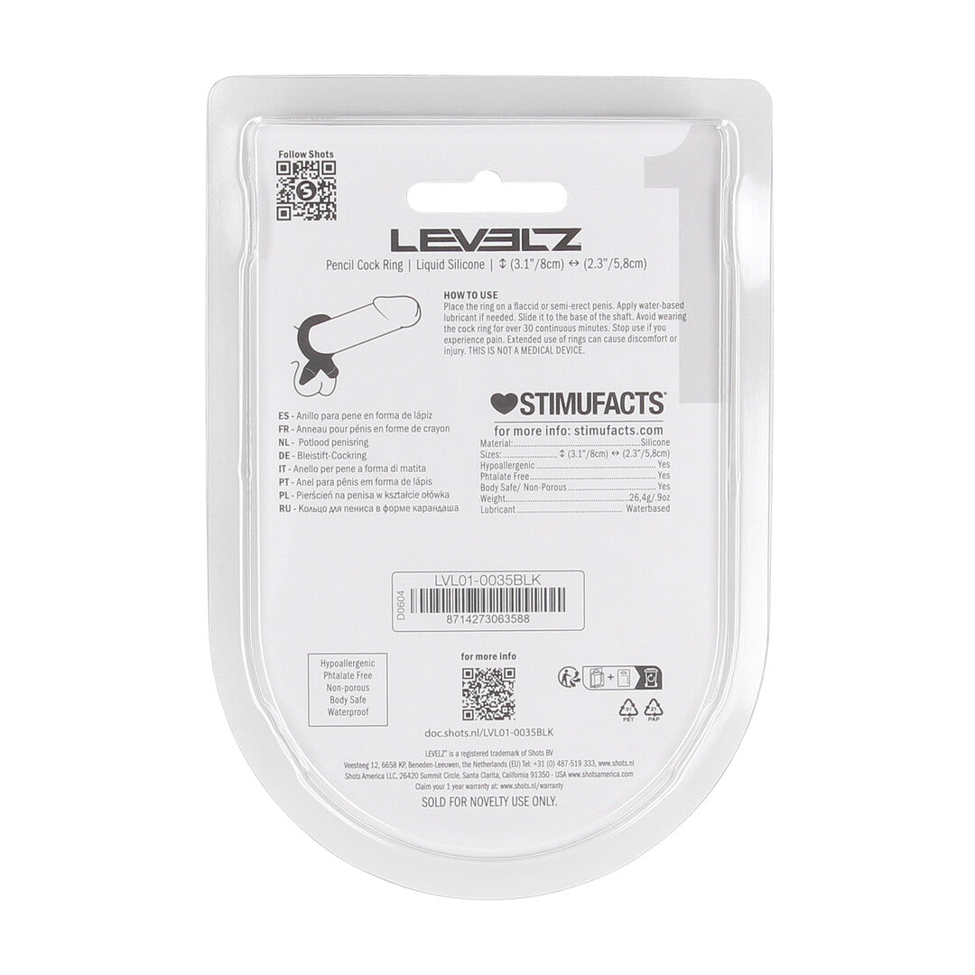 Pencil Liquid Silicone Cockring - Black