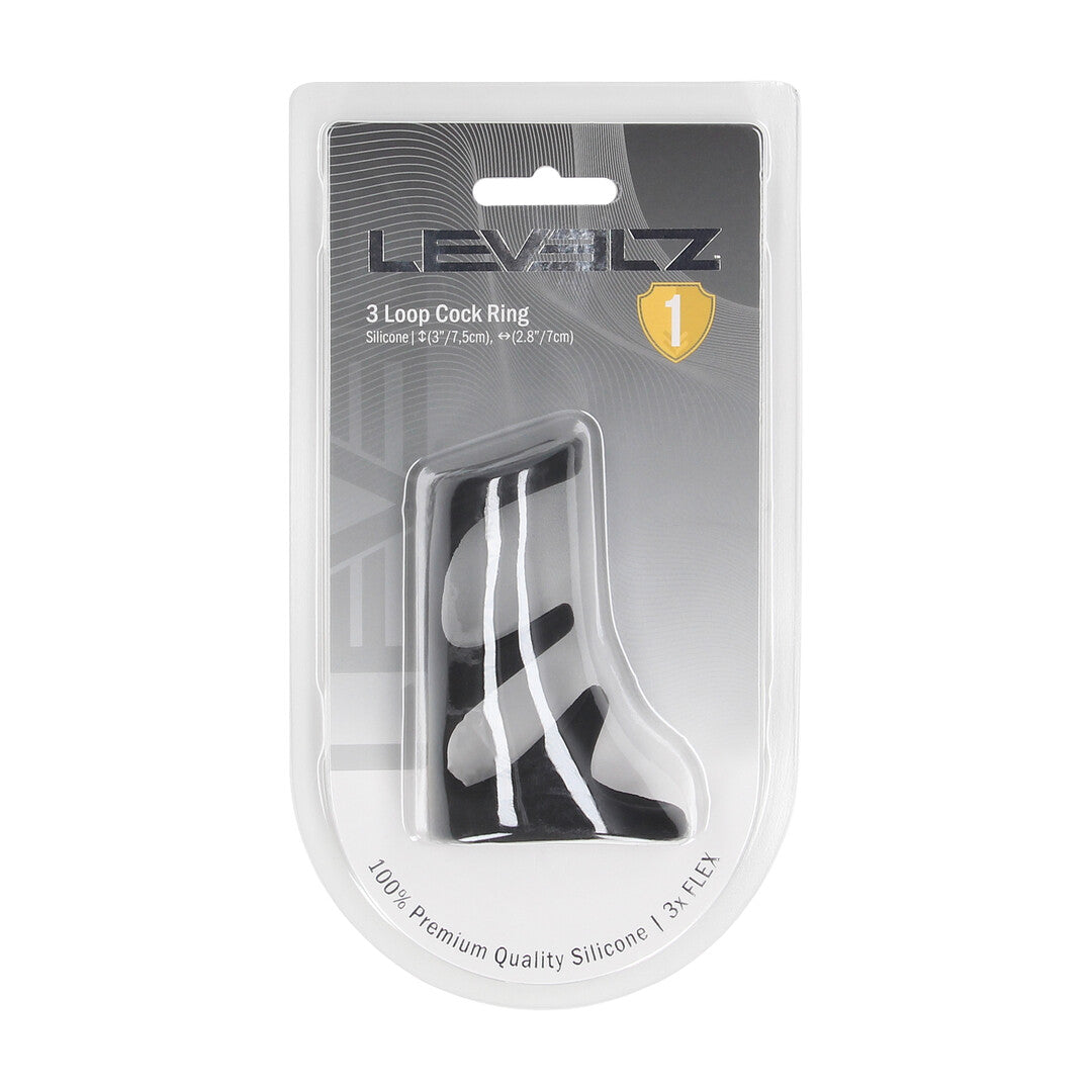 3 Loop Silicone Cockring - Black