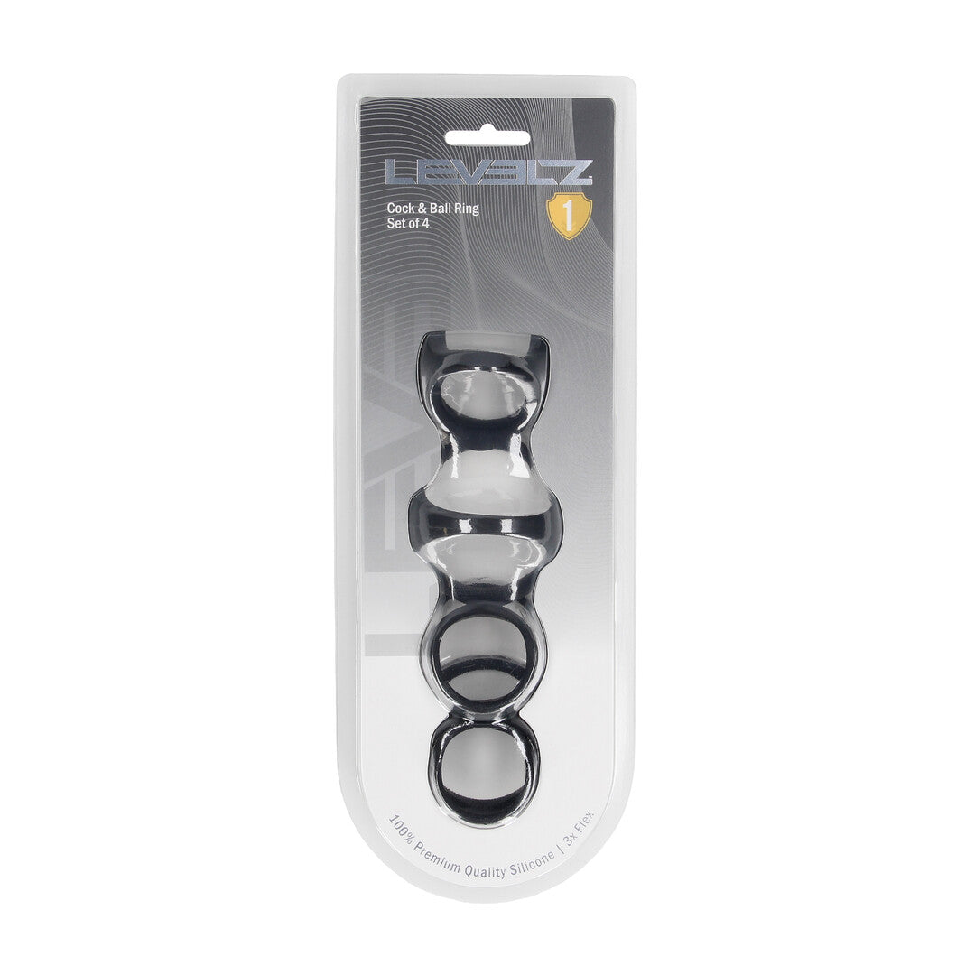 Silicone Cock and Ball Ring Set of 4 - Black