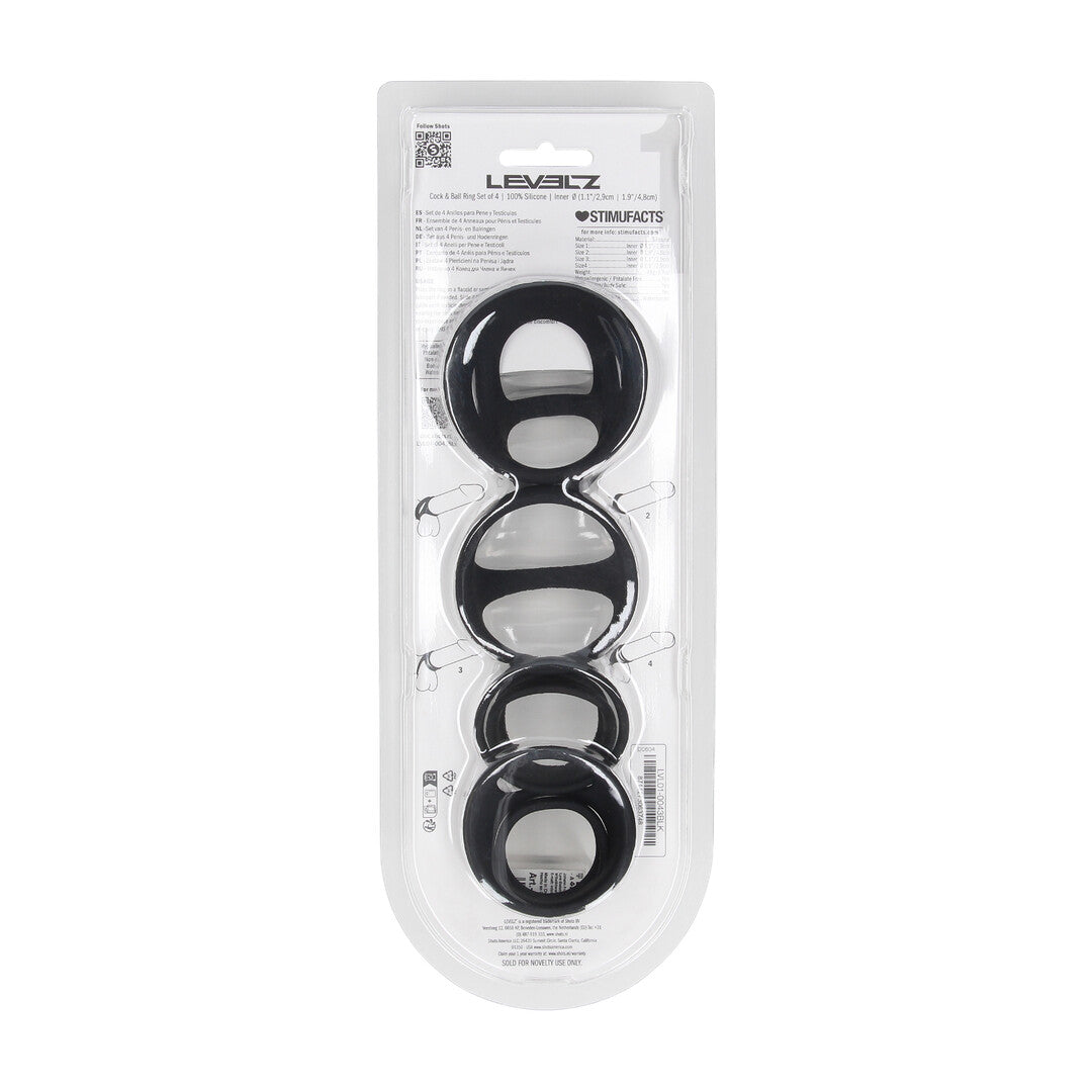 Silicone Cock and Ball Ring Set of 4 - Black