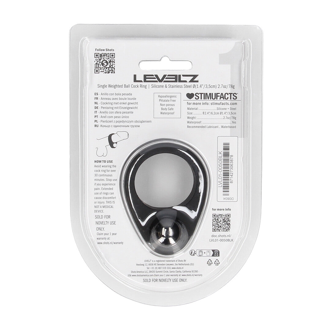 Liquid Silicone Single Weighted Ball Cockring - Black