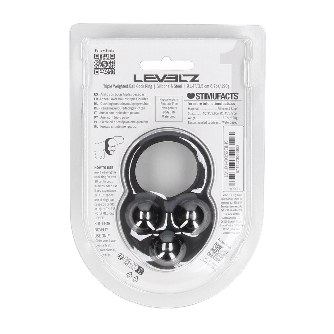 Liquid Silicone Triple Weighted Ball Cockring - Black