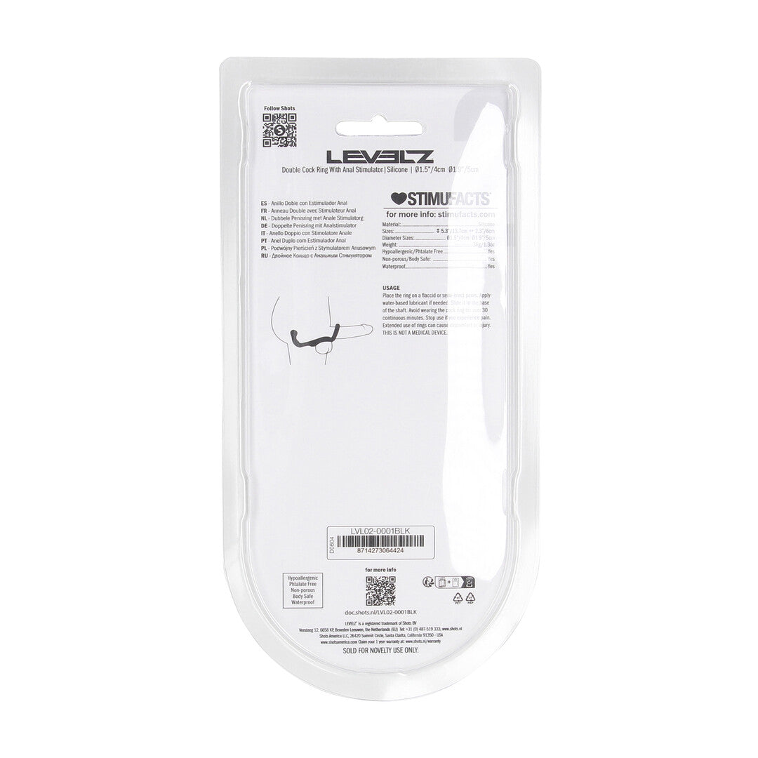 Silicone Double Cockring with Anal Stimulator - Black