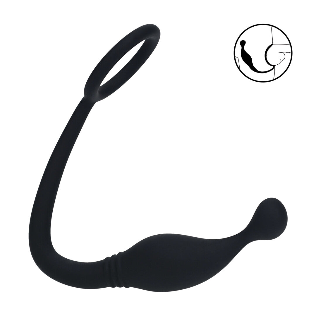 Silicone Cockring with Prostate Stimulator - S - Black