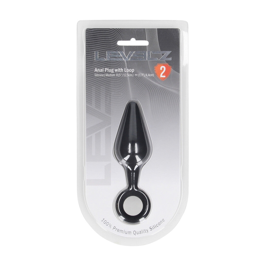 Silicone Anal Plug with Loop - M - Black
