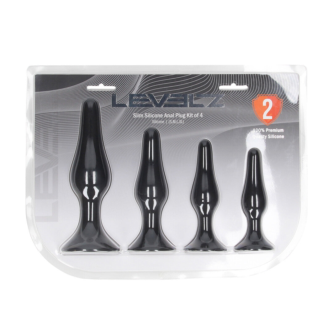 Slim Silicone Anal Plug Set of 4 - S/M/L/XL - Black
