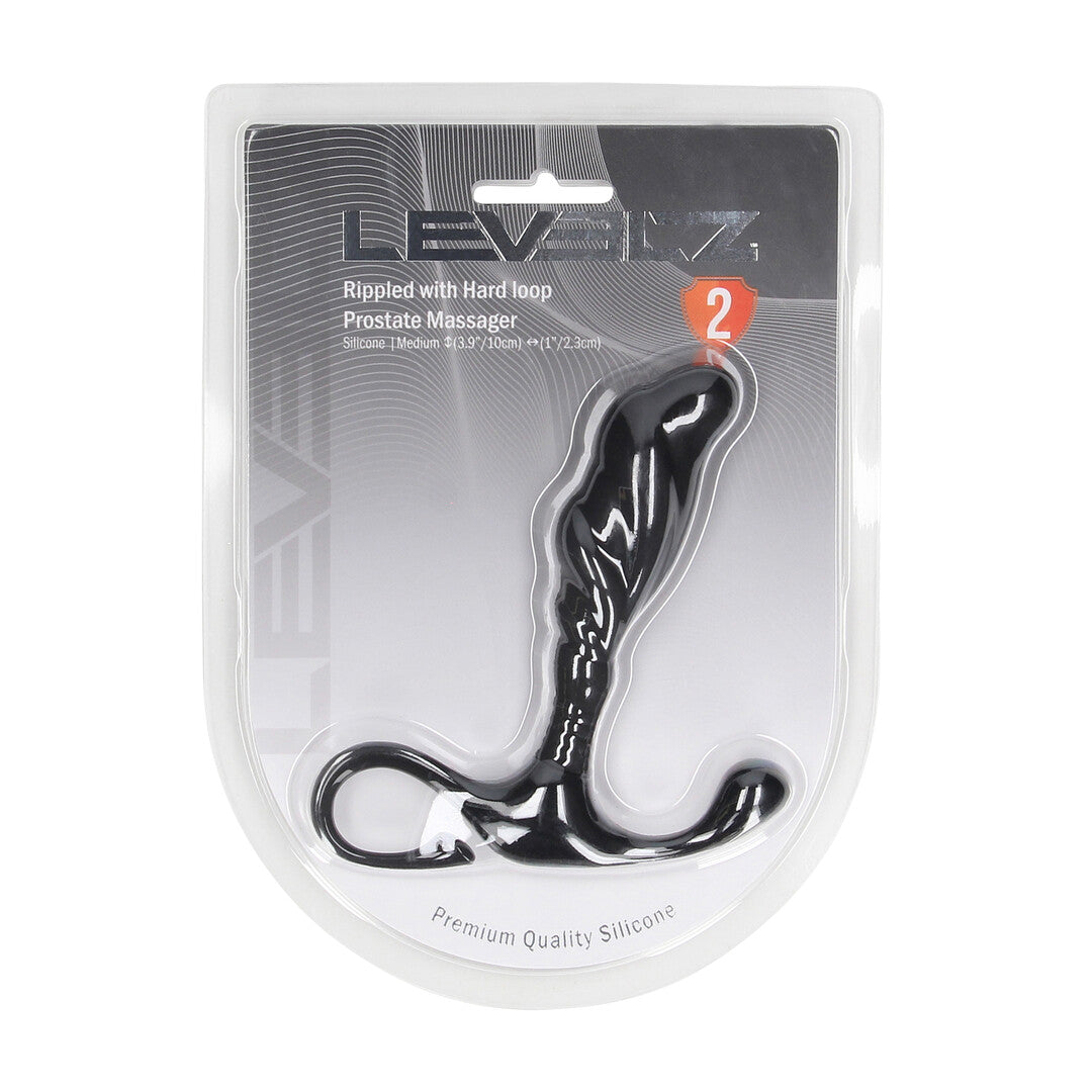 Rippled with Hard Loop Silicone Prostate Massager - M - Black
