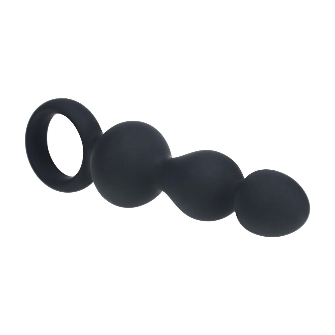 Beaded Silicone Anal Probe with Loop - Black
