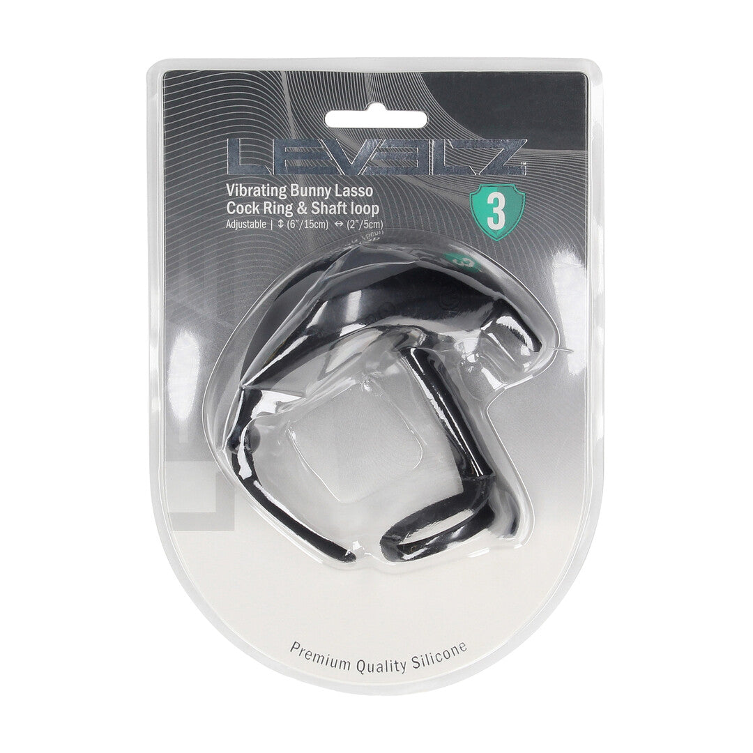 Adjustable Bunny Vibrating Silicone Lasso Cockring and Shaft Loop - Black