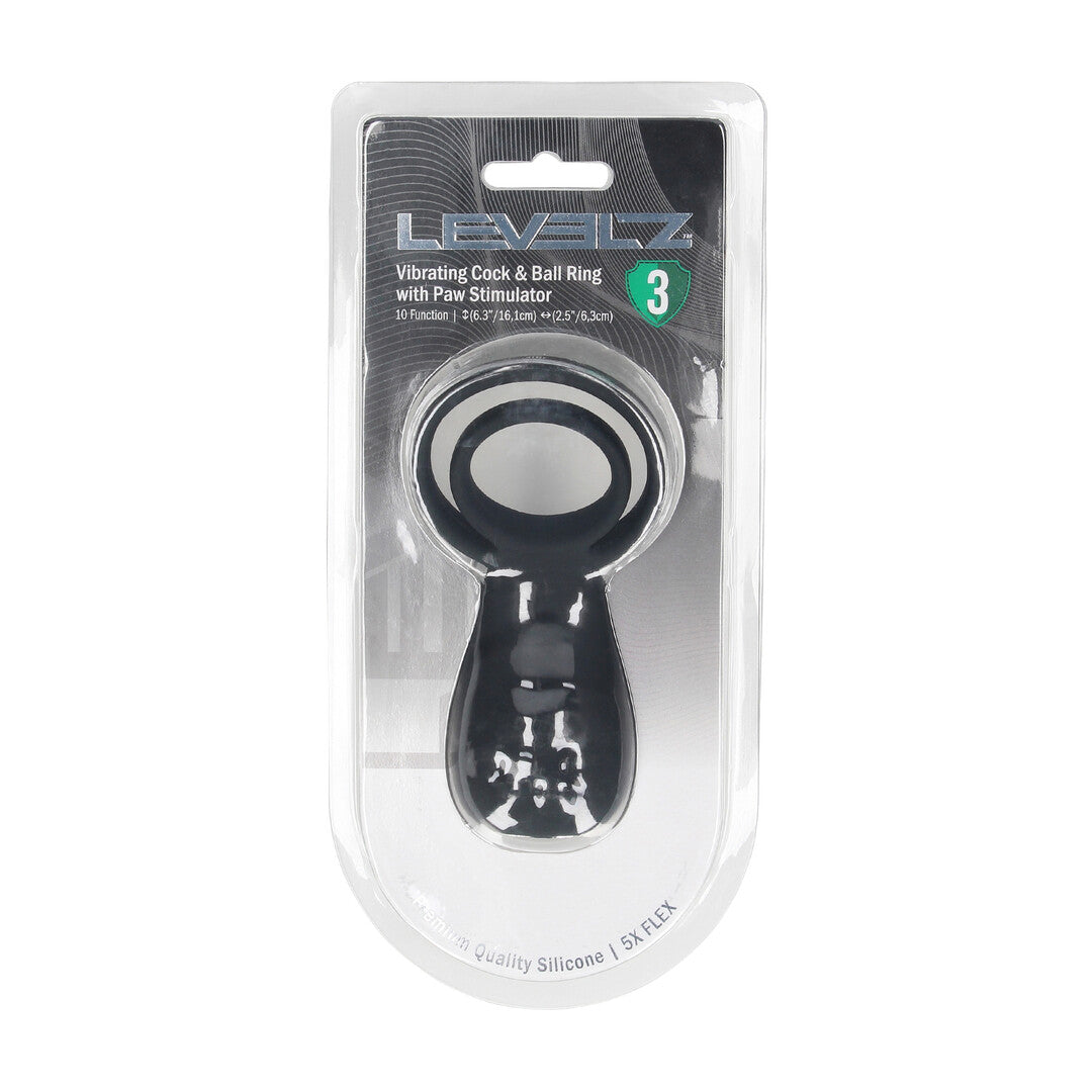 Vibrating Cock and Ball Ring with Paw Stimulator - Black