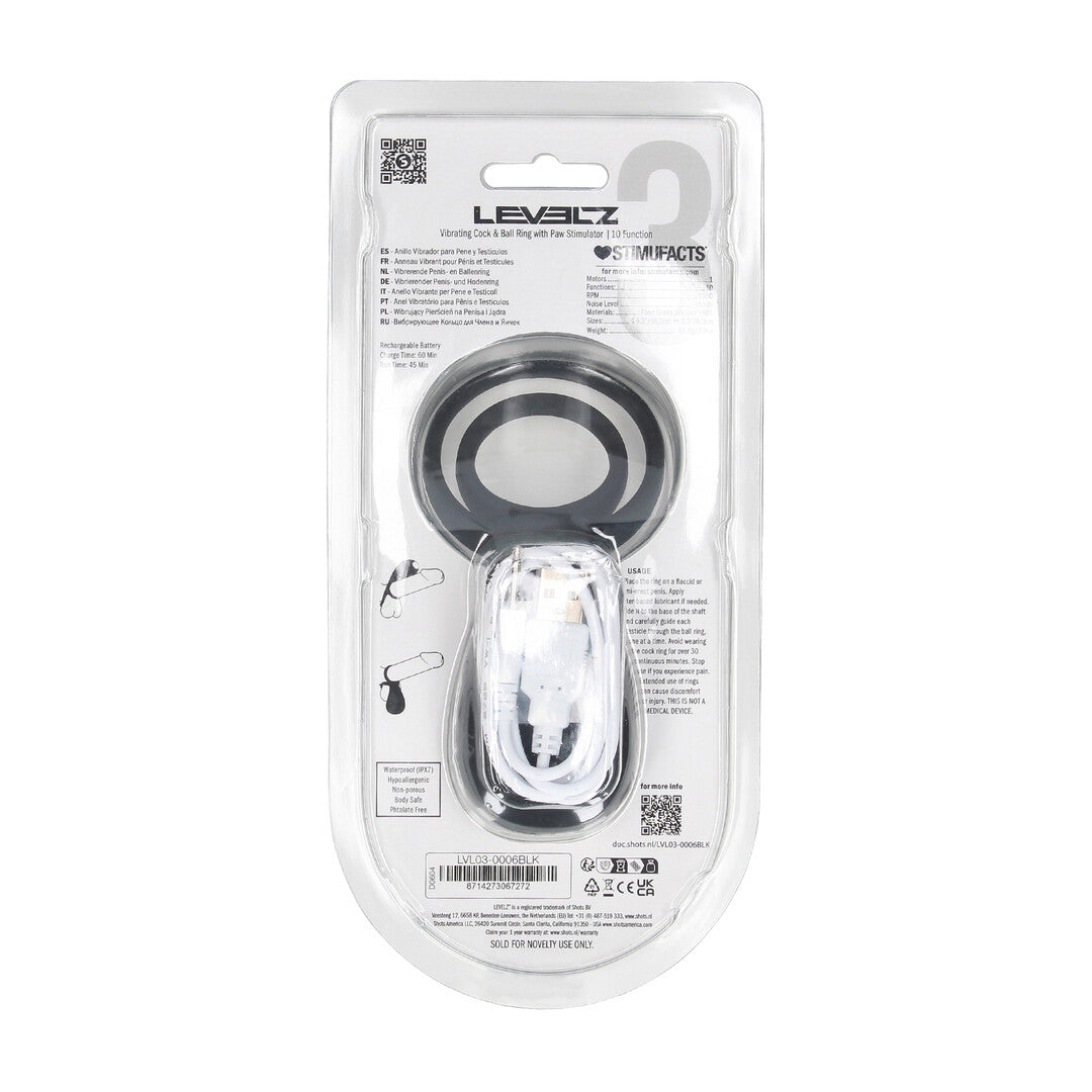 Vibrating Cock and Ball Ring with Paw Stimulator - Black