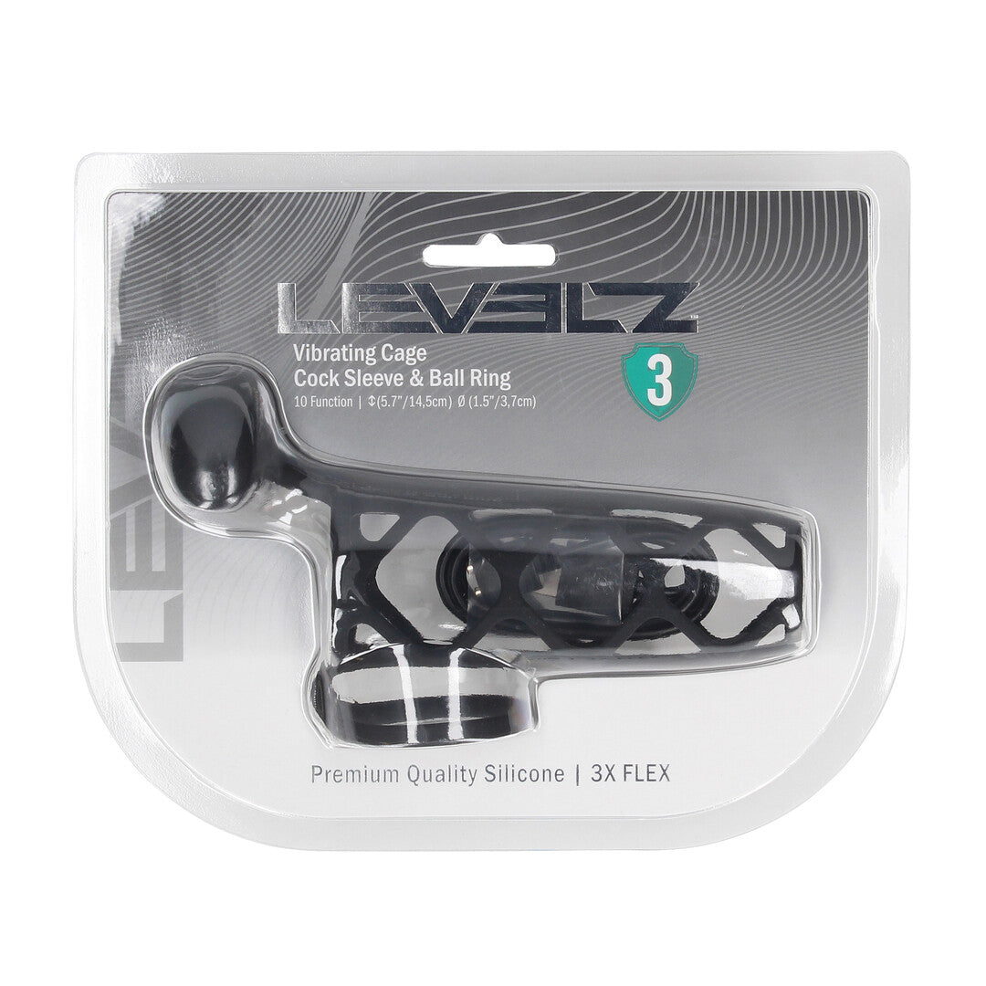 Vibrating Cage Silicone Cock Sleeve and Ball Ring - Black