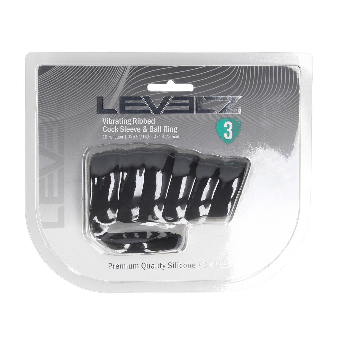 Vibrating Ribbed Silicone Cock Sleeve and Ball Ring - Black