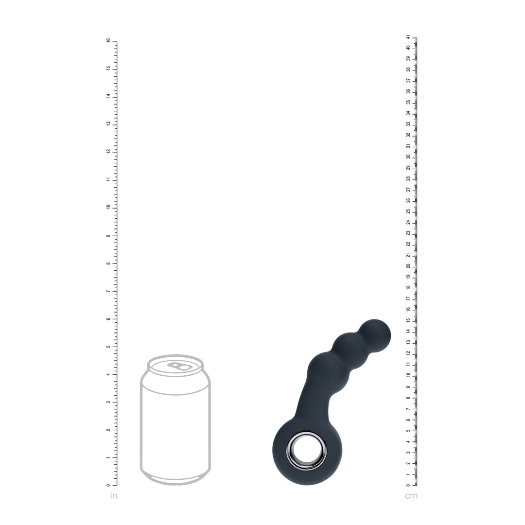 Vibrating Beaded Silicone Prostate Massager with Loop - Black