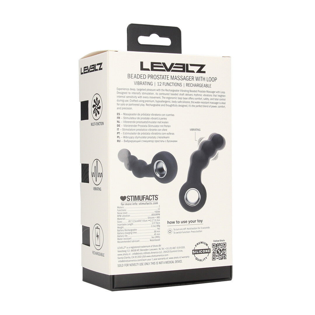 Vibrating Beaded Silicone Prostate Massager with Loop - Black