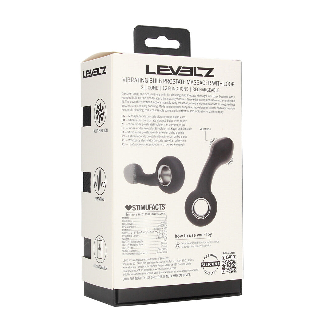 Vibrating Bulb Silicone Prostate Massager with Loop - Black