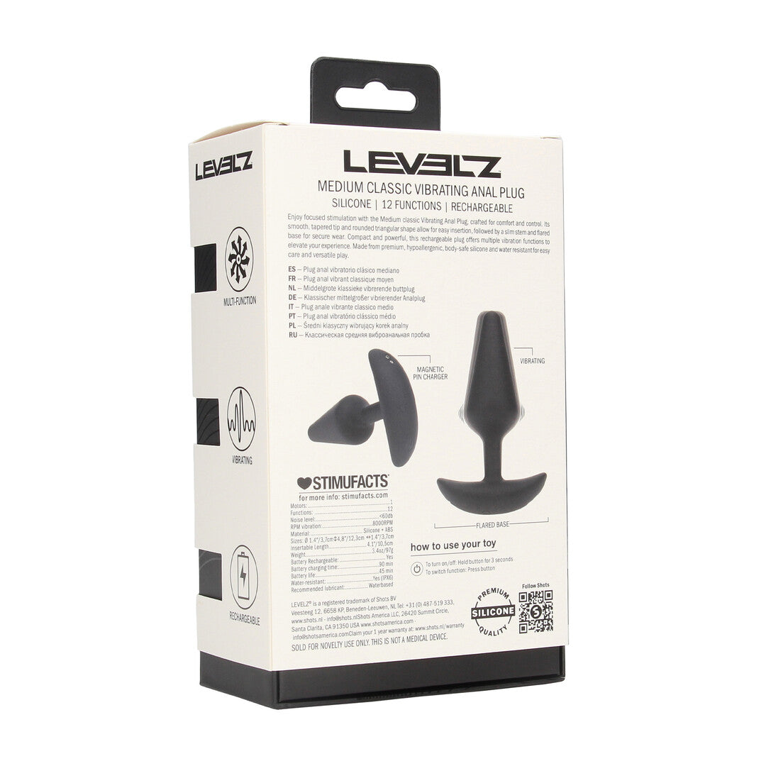 Classic Vibrating Silicone Anal Plug - M - Black